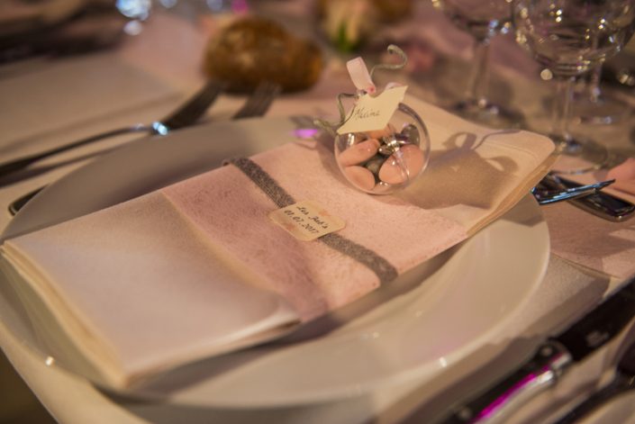 Lien de serviette gris rose ivoire décoration mariage calvados